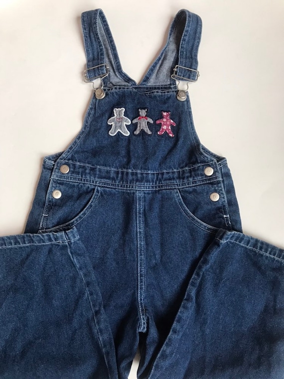 Vintage Toddler 4T Bear dark denim Overalls - image 1