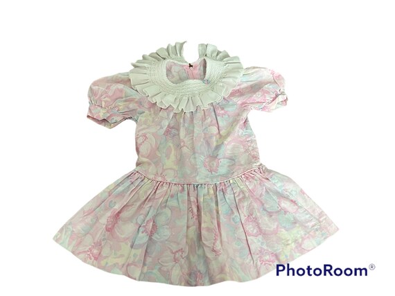 Vintage Toddler Floral Pastel Smocked Collar Dres… - image 6