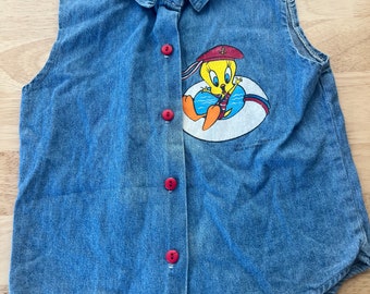 Vintage denim tweety sailor tank tagged 6X