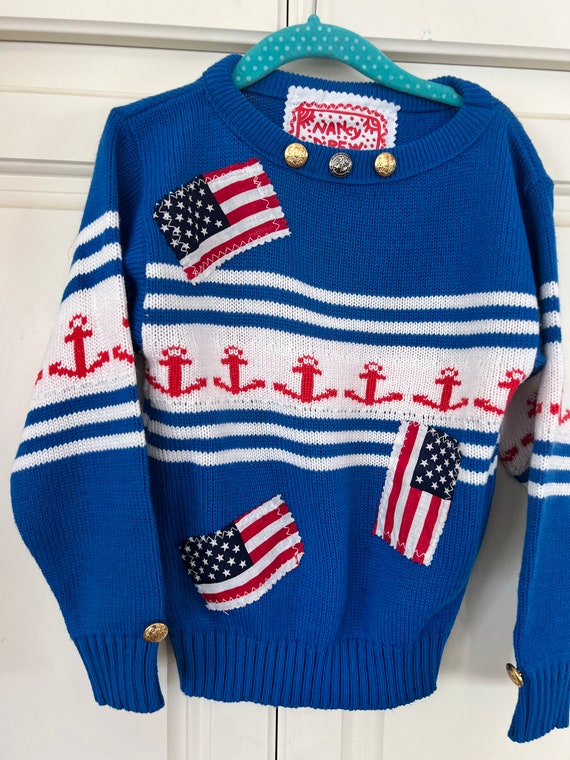 Vintage kids nautical sailor sweater, anchor, Ame… - image 6