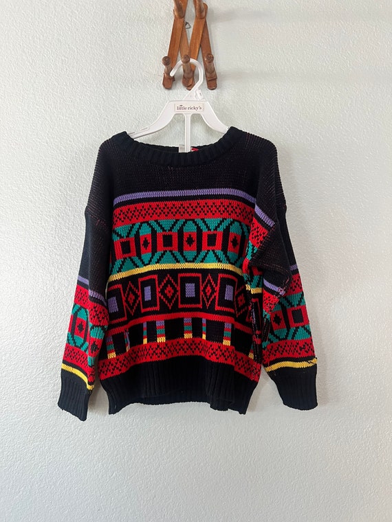 Vintage abstract colorful kids knit sweater pullov