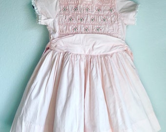 Vintage Pink Floral Smocked girls dress 5/6