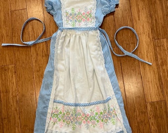 vintage girls gingham floral maxi lace dress