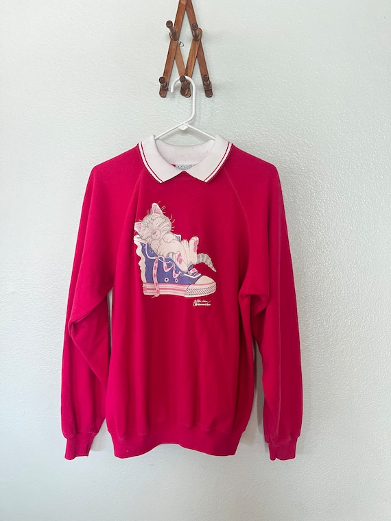 Vintage Adult Pink Cat Sweatshirt tagged ladies XL