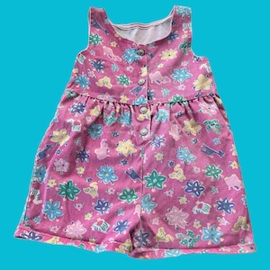 Vintage floral denim HealthTex shortalls tagged kids 6