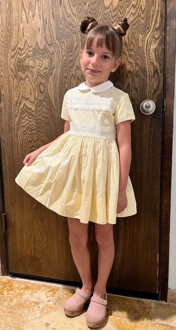 Vintage buttery yellow 50s girls dress tagged 5T - image 10