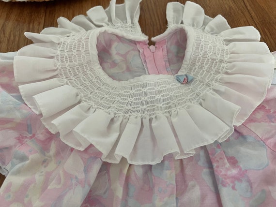 Vintage Toddler Floral Pastel Smocked Collar Dres… - image 5