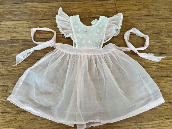 Vintage toddler Sheer pink nylon flutter sleeve p… - image 3