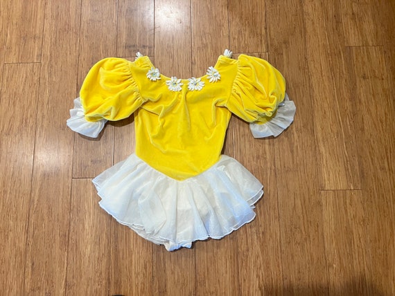 Vintage Girls yellow velour dance wear floral rhi… - image 1