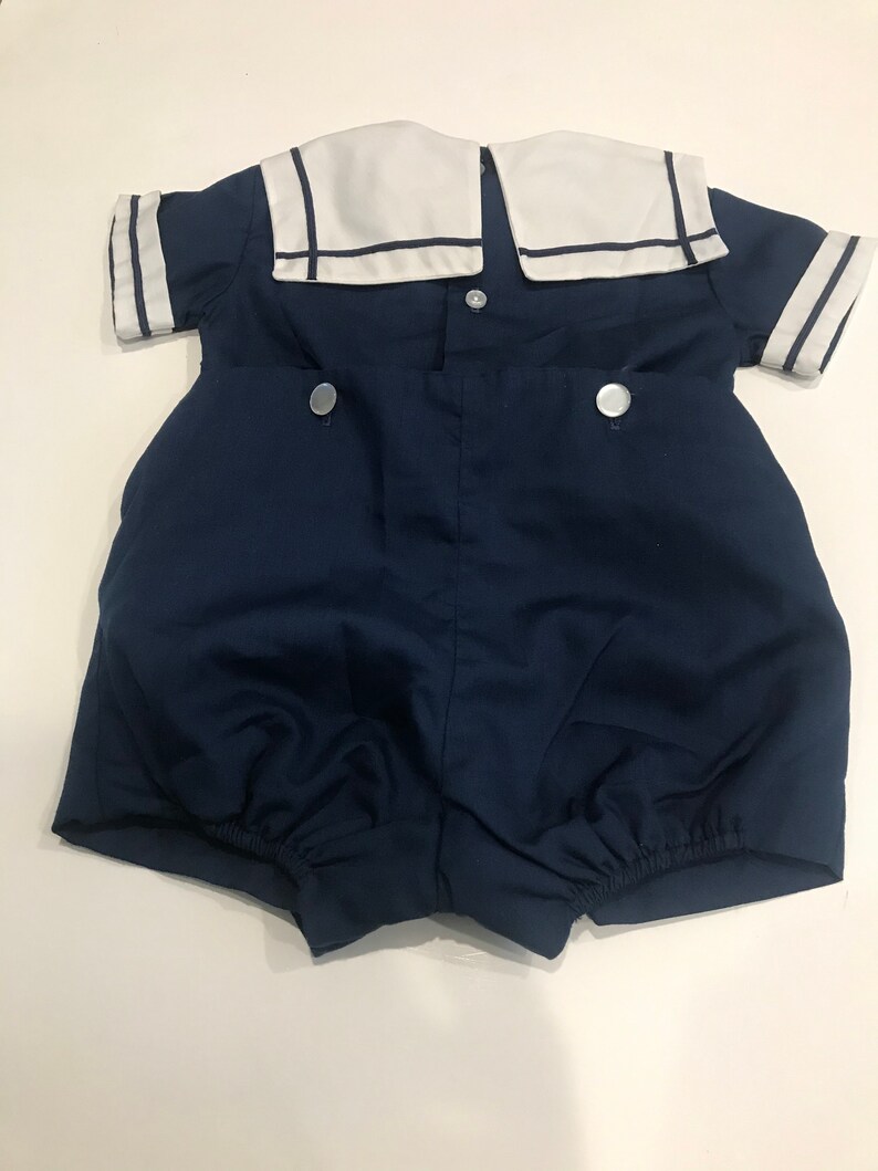 Castro Sailor Suit Sunsuit Navy Blue Nautical Suit 12 Months Vintage C.I
