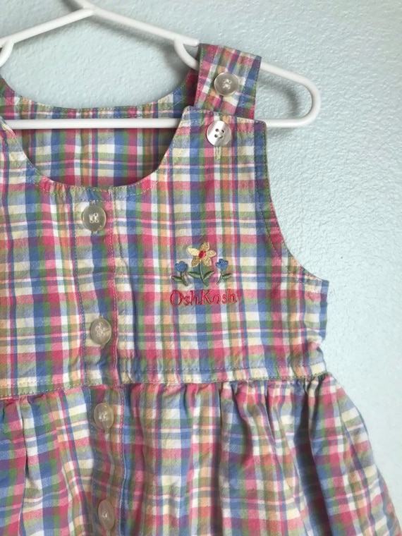 Vintage Toddler plaid floral Oshkosh dress 3T pas… - image 2