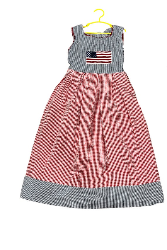 Vintage girls Seersucker American Flag dress tagg… - image 1