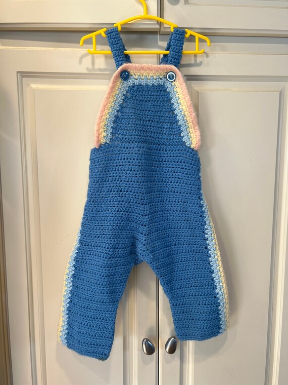 Vintage toddler handmade knit overalls romper pla… - image 5