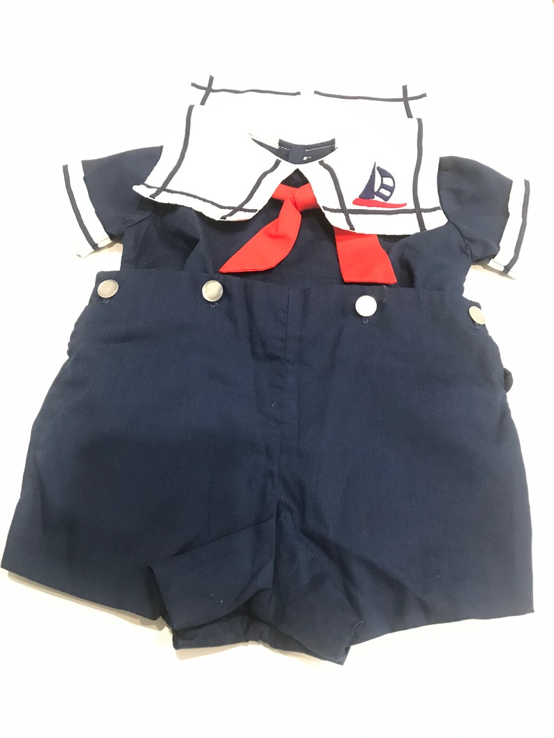 Castro Sailor Suit Sunsuit Navy Blue Nautical Suit 12 Months Vintage C.I