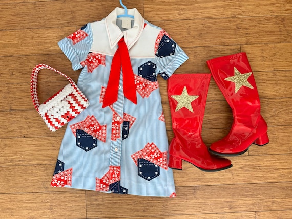 Vintage toddler patchwork polyester mod dress - image 1