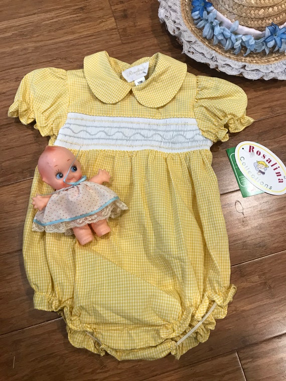 Vintage Deadstock Yellow Gingham Smocked Romper Su