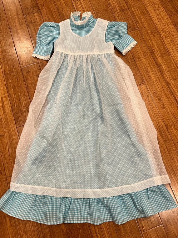 Vintage handmade girls blue gingham maxi with shee