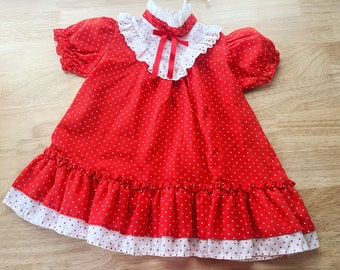 Vintage red dot lace dress tagged 2T