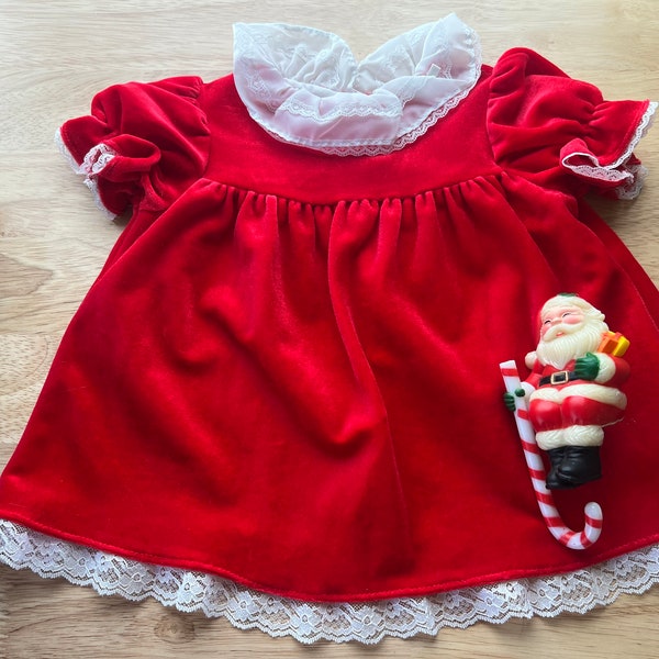 Vintage red velour holiday dress tagged 6-9 months