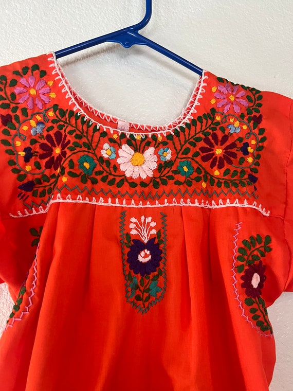 Big girls orange ethnic floral embroidered dress … - image 3