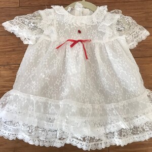 Vintage white lace dress dress sheer vintage lace dress red details tagged 24 months
