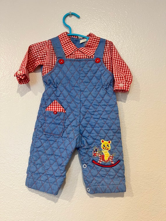 Vintage baby gingham quilted romper playsuit 3-6 m