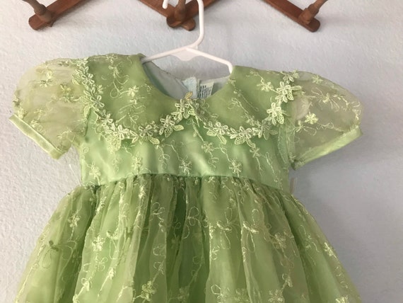 Vintage Green Sheer Floral lace Toddler Dress - image 9