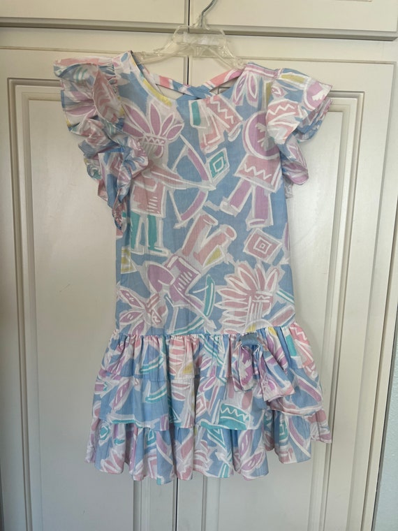 Bow Detail Flutter Sleeve Girl's Short Dress Ink Blue