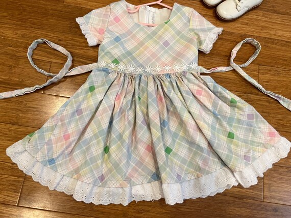 Vintage handmade Pastel diamond gingham dress 4T - image 3