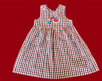 Vintage girls watermelon gingham pinafore dress 5T