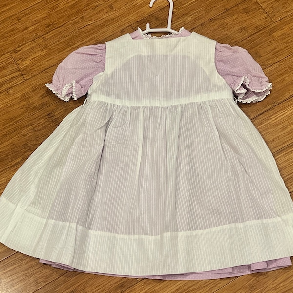 Vintage handmade toddler dress lavender Swiss dot apron dress 4T 5T