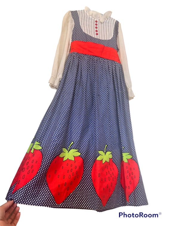 Vintage girls sheer strawberry maxi dress - image 1