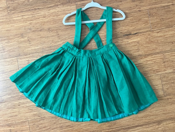 Vintage toddler green suspender skirt tagged 4T p… - image 1