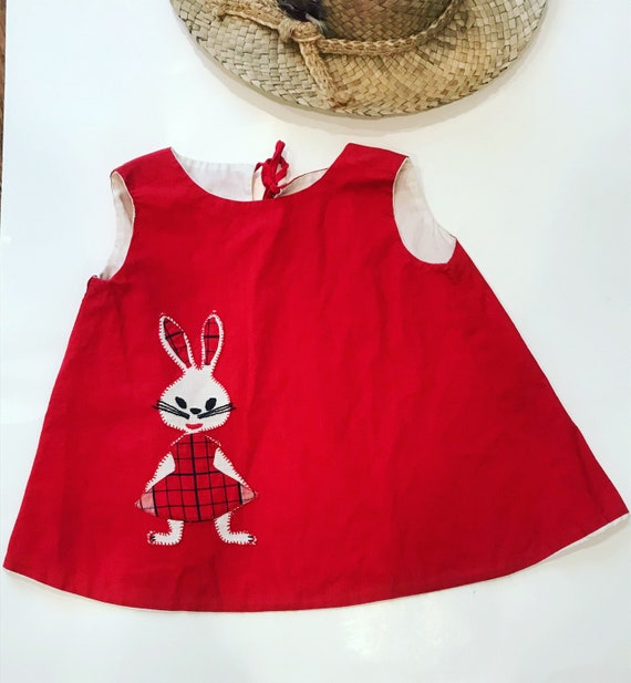 Vintage Toddler handmade swing top with rabbit bu… - image 1