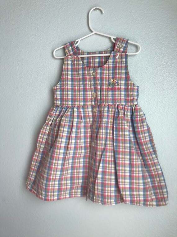 Vintage Toddler plaid floral Oshkosh dress 3T pas… - image 4