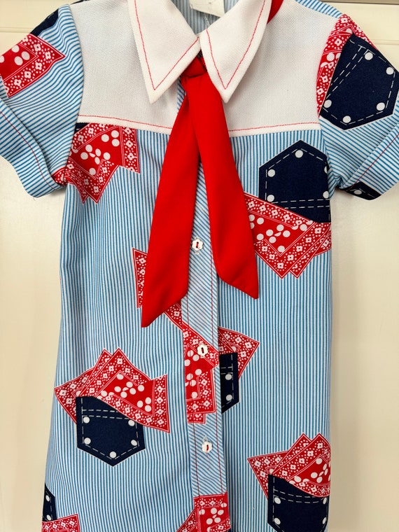 Vintage toddler patchwork polyester mod dress - image 3