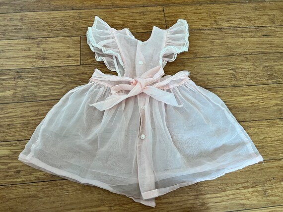 Vintage toddler Sheer pink nylon flutter sleeve p… - image 7