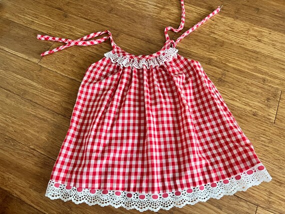 Vintage toddler  handmade red gingham tunic top p… - image 4