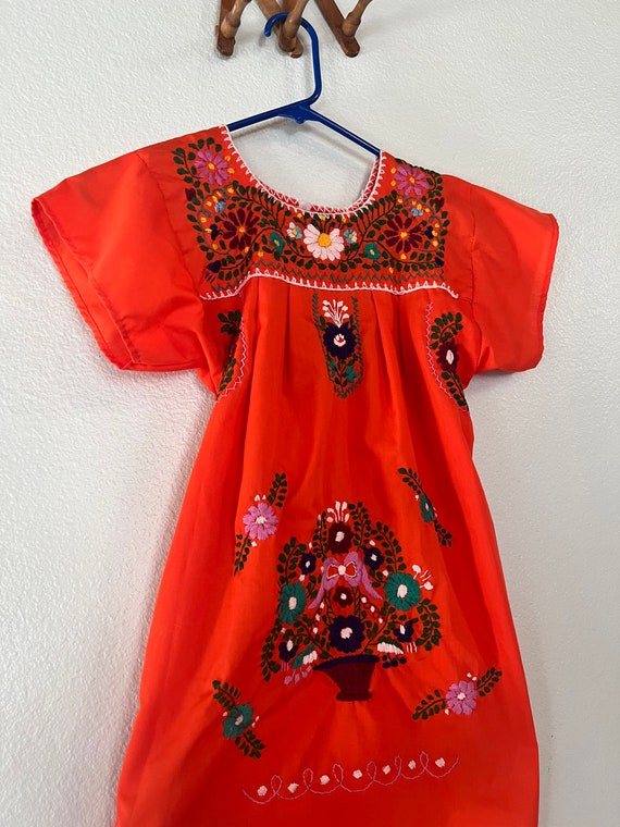 Big girls orange ethnic floral embroidered dress … - image 1