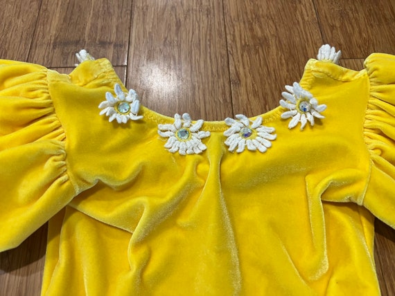 Vintage Girls yellow velour dance wear floral rhi… - image 2