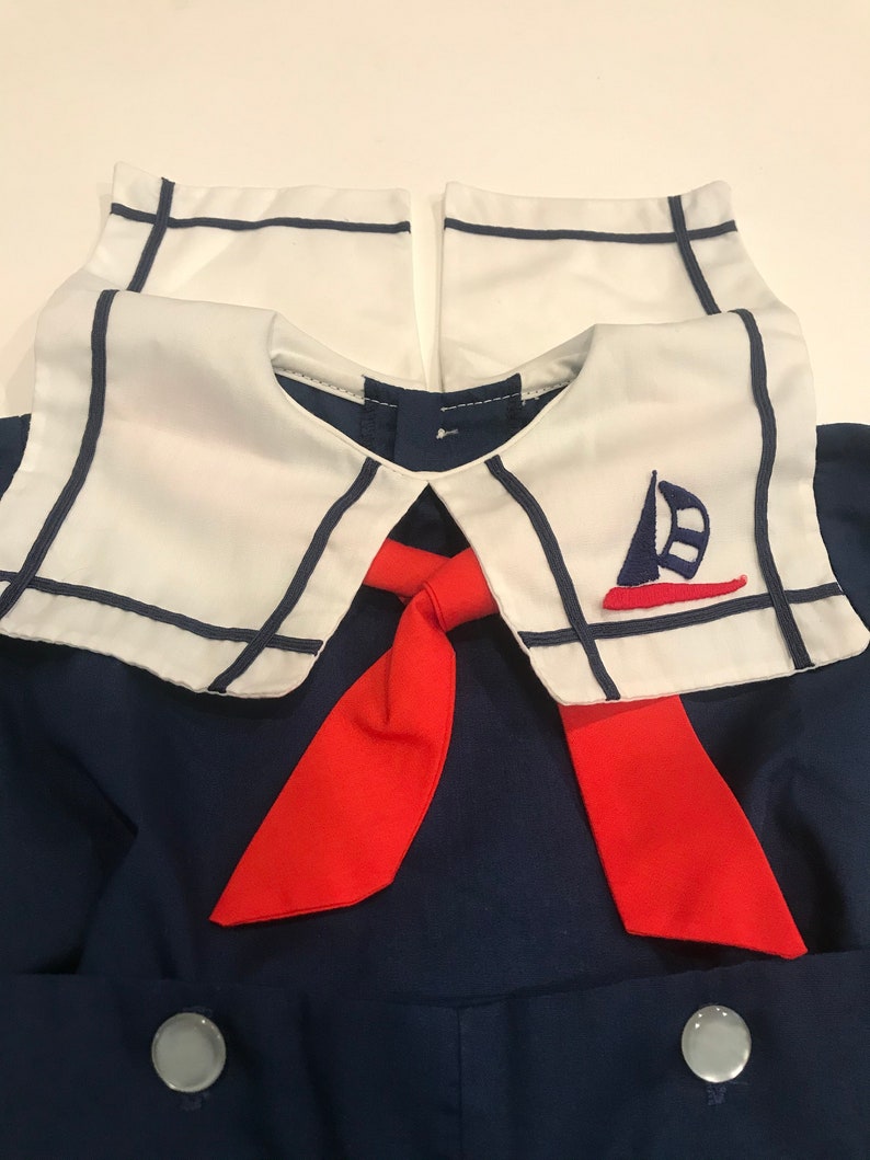 Castro Sailor Suit Sunsuit Navy Blue Nautical Suit 12 Months Vintage C.I