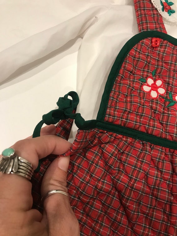 Vintage Quilted Red Green Tartan Jumper Overall H… - image 5