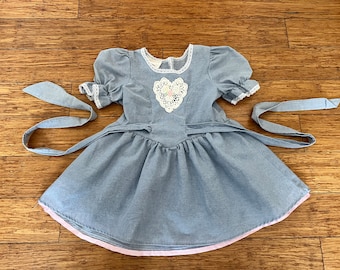 Vintage toddler blue heart lace dress tagged 4T