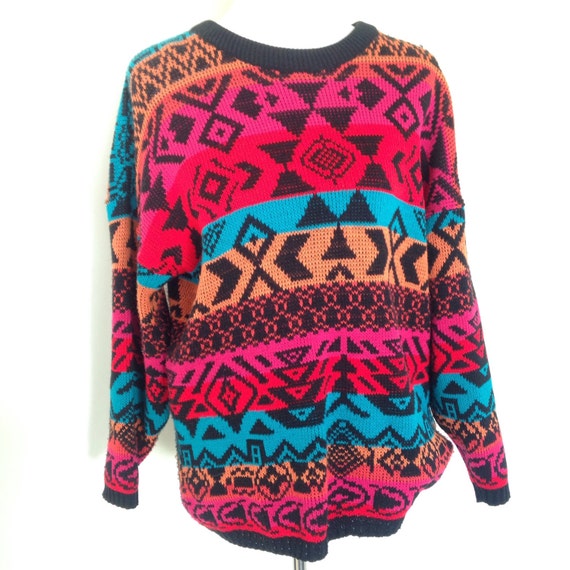 Vintage Aztec Sweater, Vintage Bright Sweater - image 1