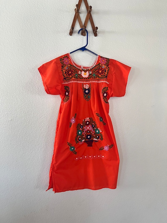 Big girls orange ethnic floral embroidered dress … - image 2