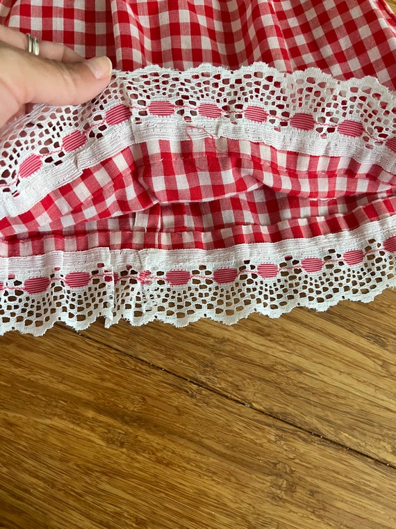 Vintage toddler  handmade red gingham tunic top p… - image 3