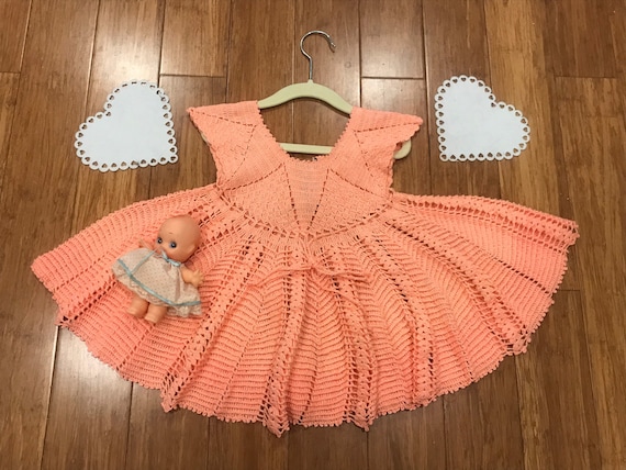 Vintage Toddler handmade Coral knit dress tunic - image 1