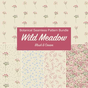 Wildflower Seamless Pattern Bundle PNG, Ditsy Floral Botanical Repeat, Cottagecore Fabric Design, Hand Drawn Meadow Pattern Digital Download