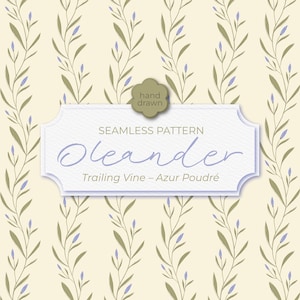 Azur Poudré Trailing Vine Oleander Seamless Pattern PNG | Blue Botanical Stripe Print | Digital Paper for Fabric & Sublimation