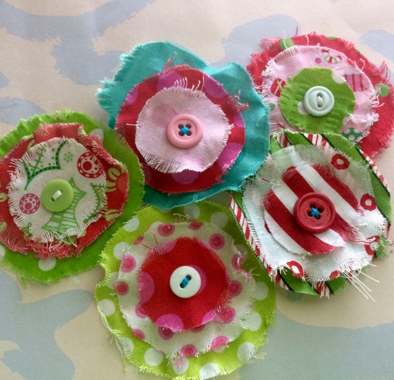 Items similar to Frayed Fabric Flower Embellishments Holiday on Etsy